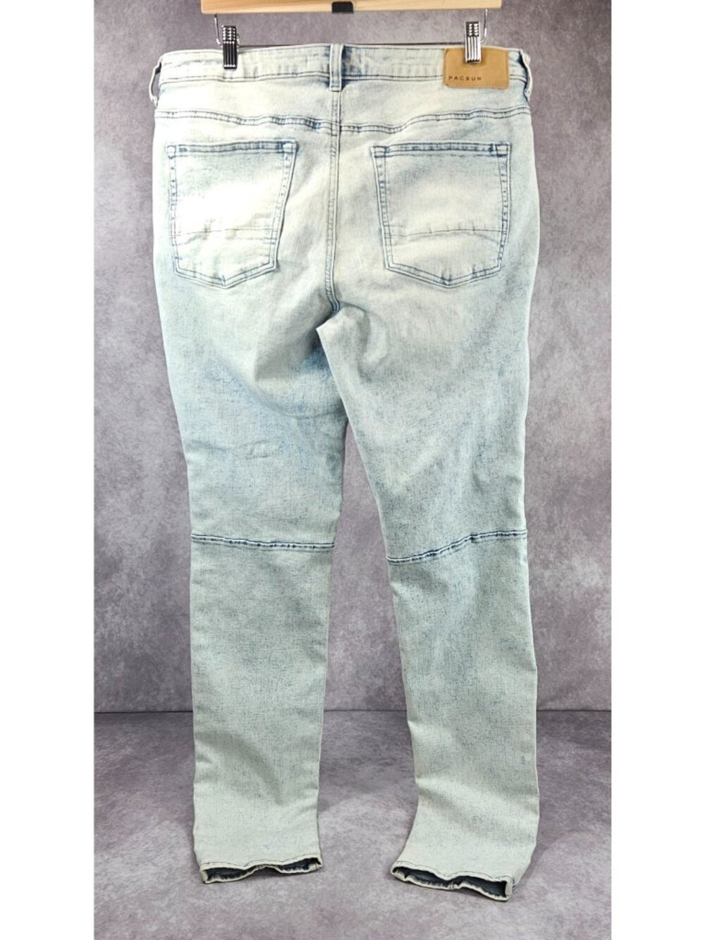 PacSun Stacked Skinny Jeans Men 34x32 Light Wash Moto Stretch Denim Pants VTG - Picture 10 of 12